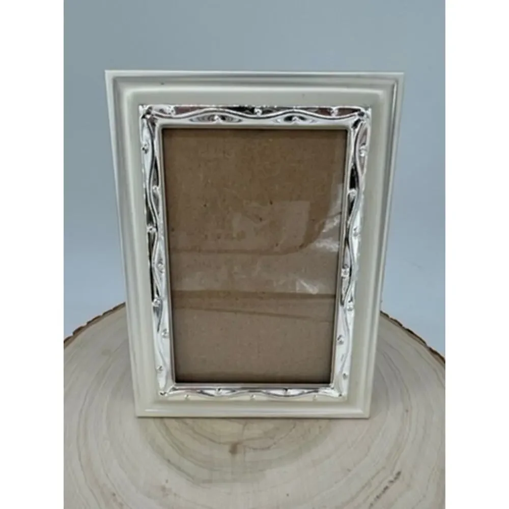 Fetco 3x5 Wedding Photo Frame Silver Ivory Bridal Pearl Tabletop Wall Frame